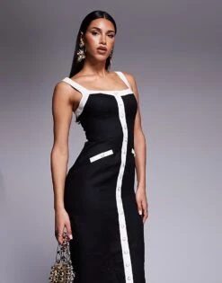 Forever New Contrast Knit Midaxi Dress In Black For Women -Layered Dress 207822958 4