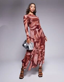 Forever New Sheer Dress In Rust Floral For Women -Layered Dress 207822974 1 rustfloral 1