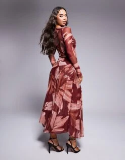 Forever New Sheer Dress In Rust Floral For Women -Layered Dress 207822974 4