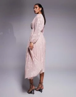 Forever New Belted Textured Maxi Dress In Pink For Women -Layered Dress 207822990 3
