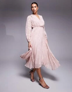 Forever New Belted Textured Maxi Dress In Pink For Women -Layered Dress 207822990 4