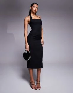 Forever New Halter Neck Midi Dress In Black For Women -Layered Dress 207823006 4