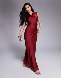 Forever New Drape Satin Slip Dress In Wine For Women -Layered Dress 207823031 1 wine 1