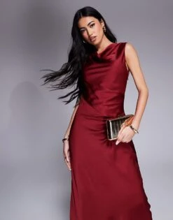 Forever New Drape Satin Slip Dress In Wine For Women -Layered Dress 207823031 3