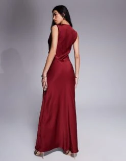 Forever New Drape Satin Slip Dress In Wine For Women -Layered Dress 207823031 4