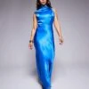 Forever New High Neck Satin Maxi Dress In Blue For Women -Layered Dress 207823063 1 blue