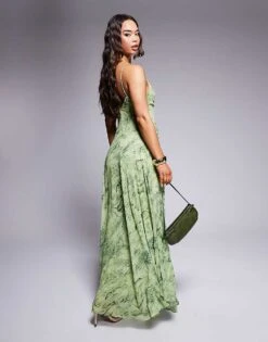 Forever New Drape Maxi Dress In Green Snake Print For Women -Layered Dress 207823077 3