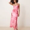 Forever New Oversized Rose Print Satin Slip Maxi Dress In Bright Pink For Women Pink Rose Print -Layered Dress 207823085 1 pinkroseprint