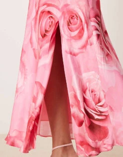 Forever New Oversized Rose Print Satin Slip Maxi Dress In Bright Pink For Women Pink Rose Print -Layered Dress 207823085 3