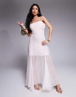 Forever New Sheer Maxi Dress In Powder Pink For Women Blush