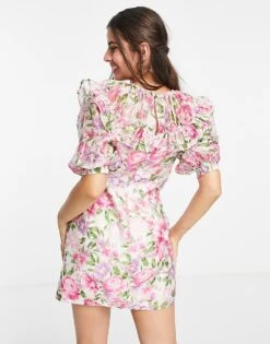 Forever New Oversized Collar Mini Dress With Volume Sleeve In Fuchsia Bloom For Women -Layered Dress 23930947 4